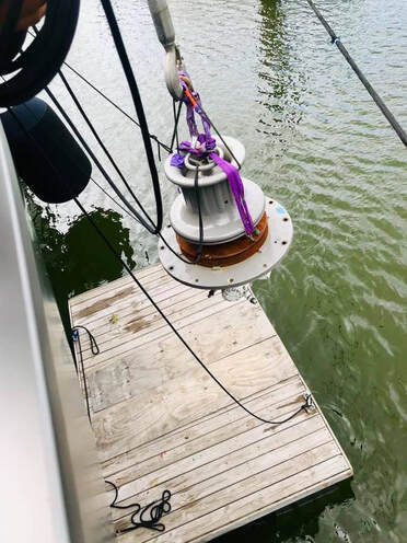 a 4000 lbs. windlass and base plates removed from a vessel